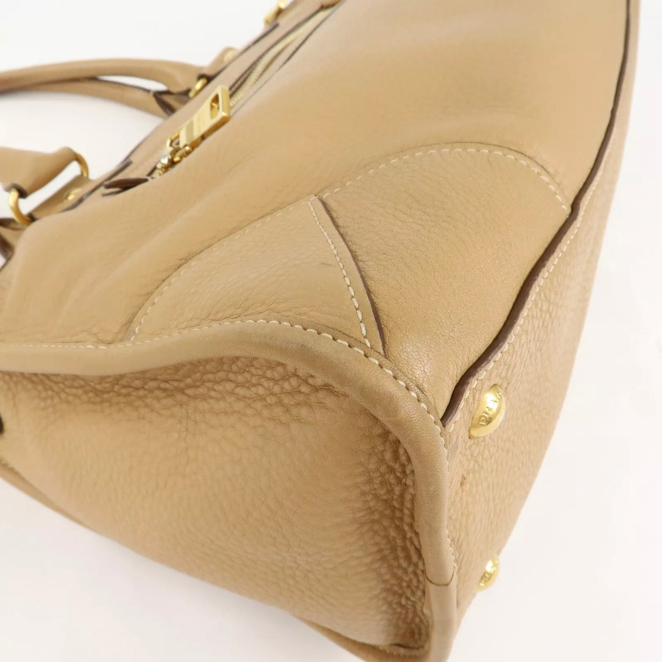 PRADA Logo Leather 2Way Bag - Beige, Leather