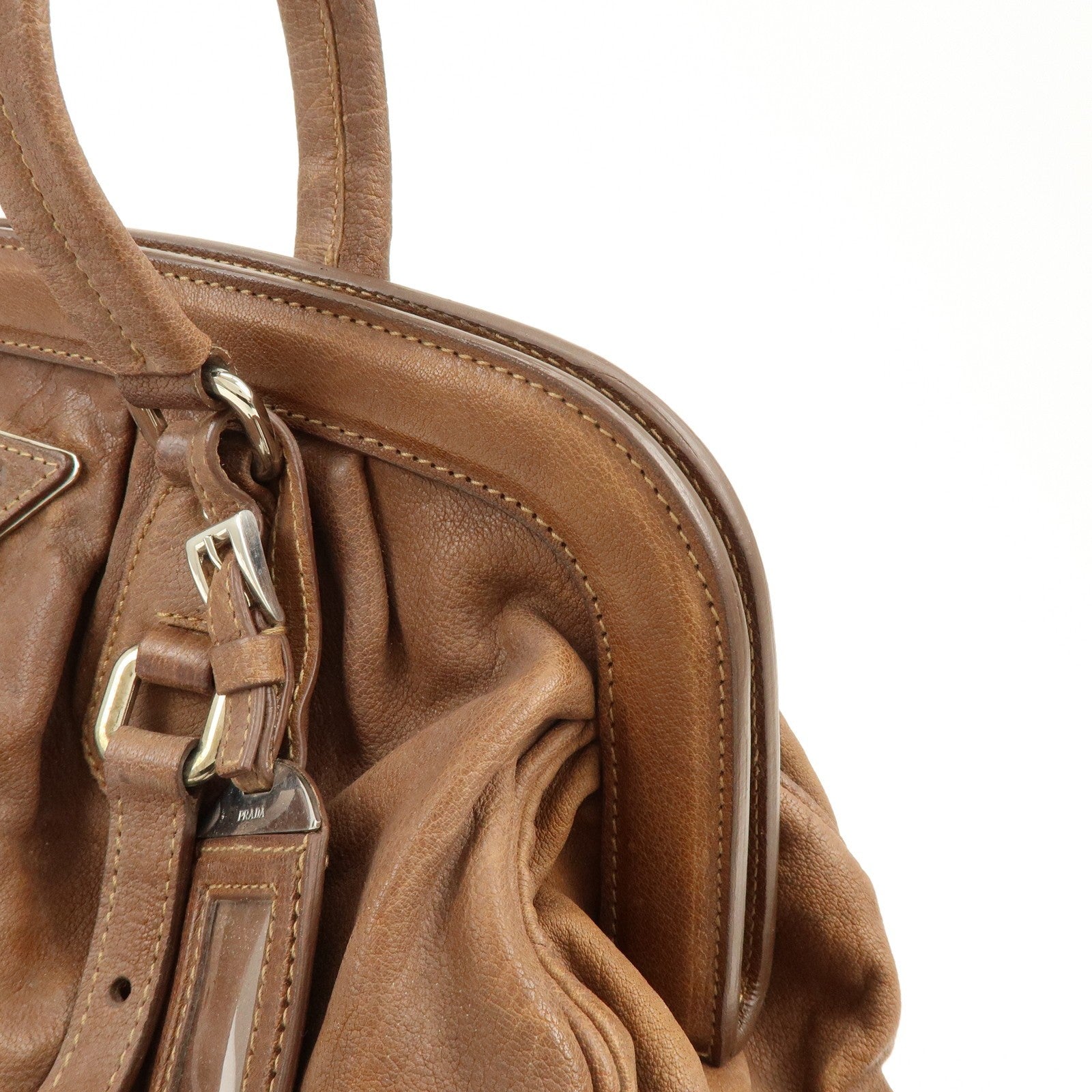 Prada Boston Hand Bag - Brown, Leather