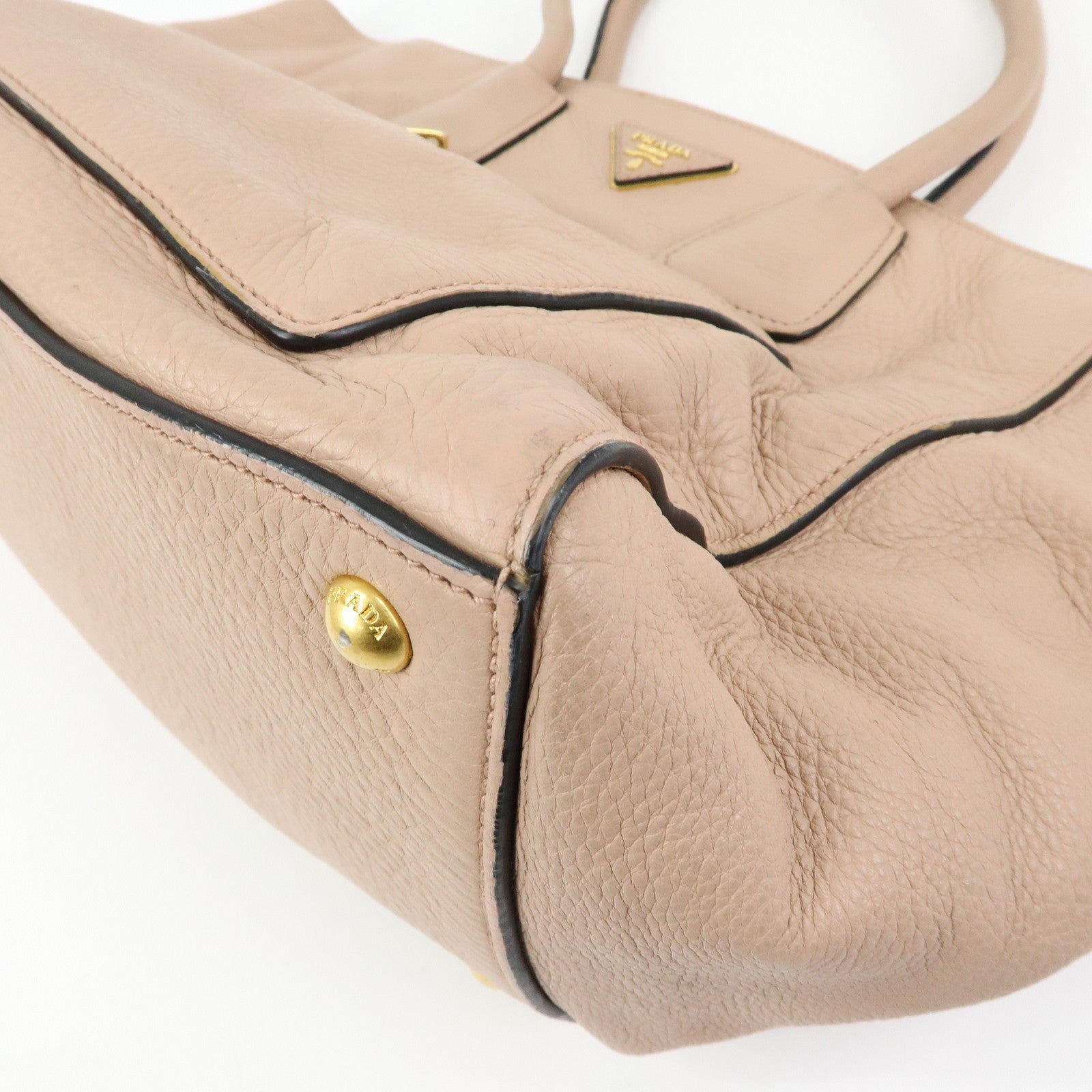 Prada Triangle Logo Tote Bag - Pink Beige, Leather