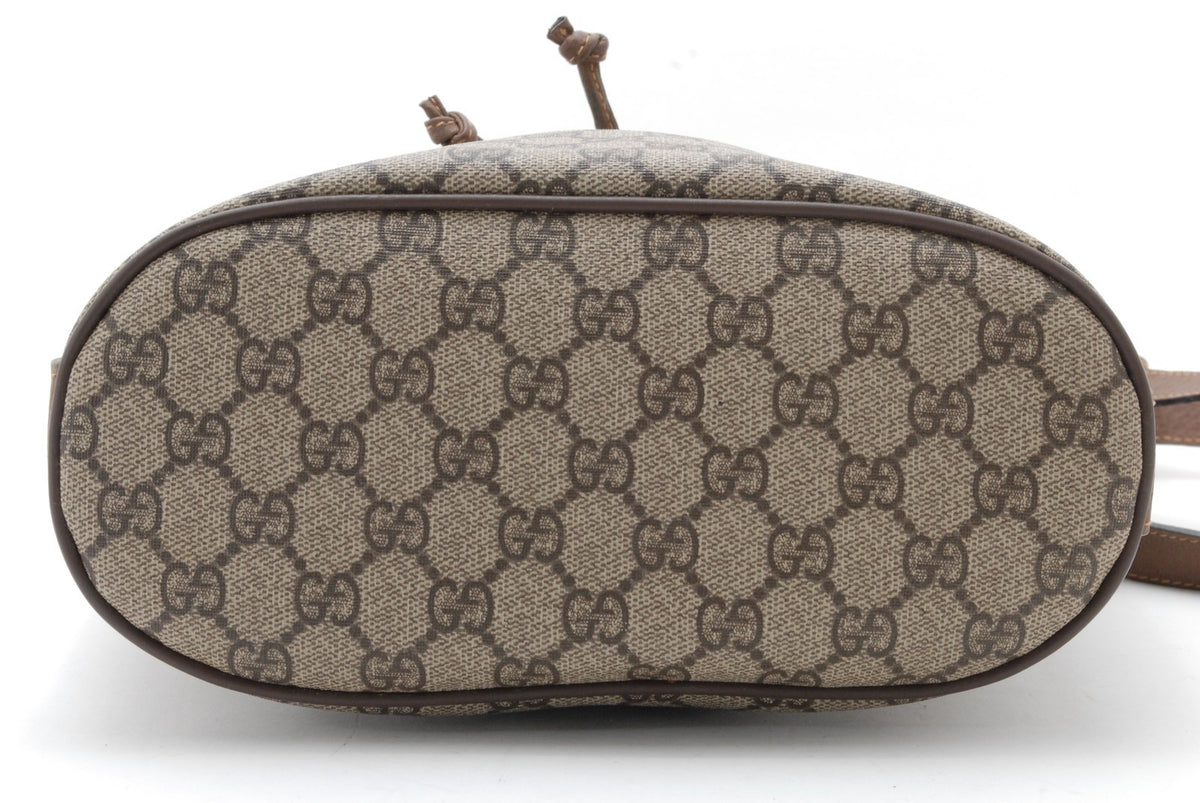 Gucci GG Supreme Monogram Canvas Drawstring Bucket Shoulder Bag - Brown, PVC Leather