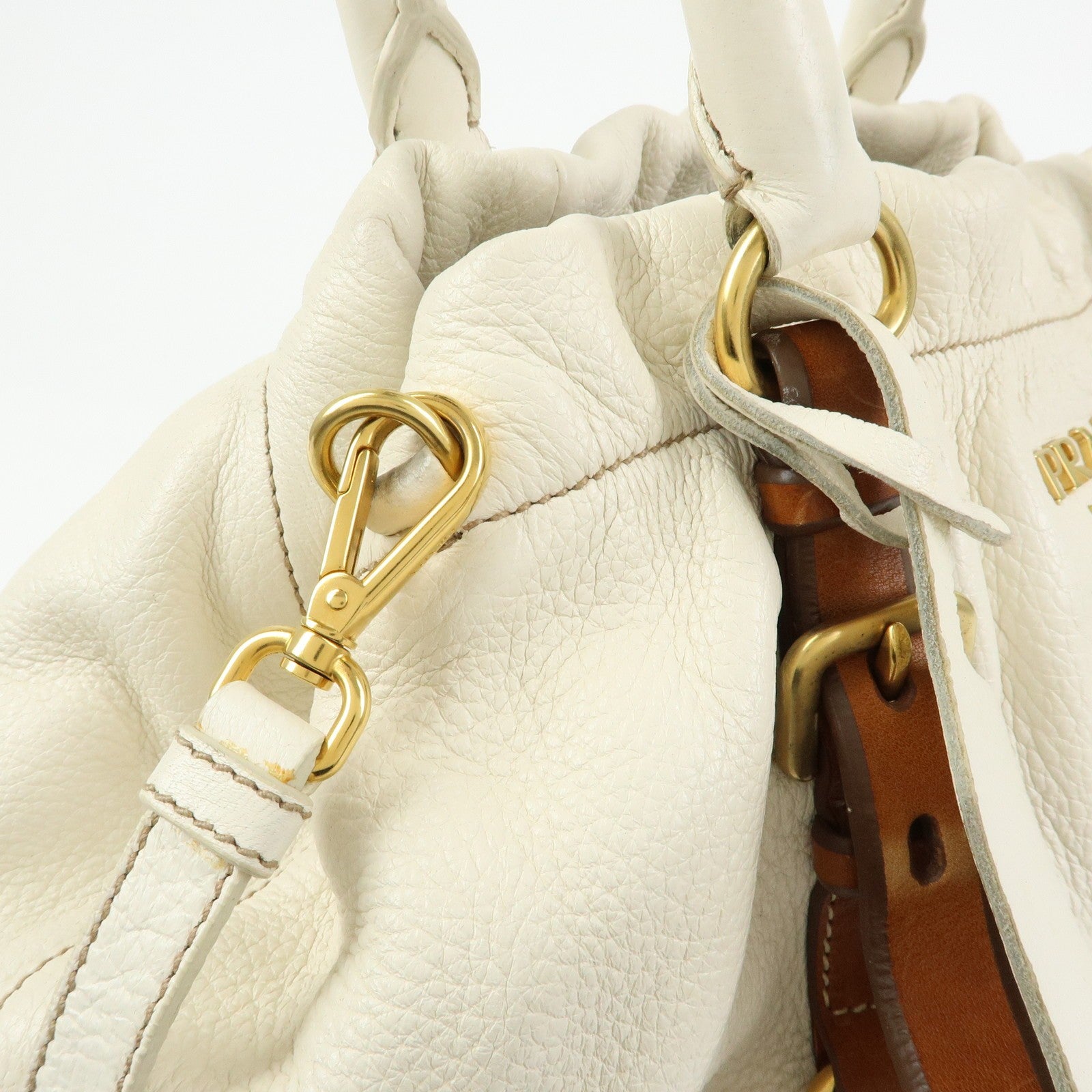 Prada BN1773 Hand Bag - Ivory Brown, Leather