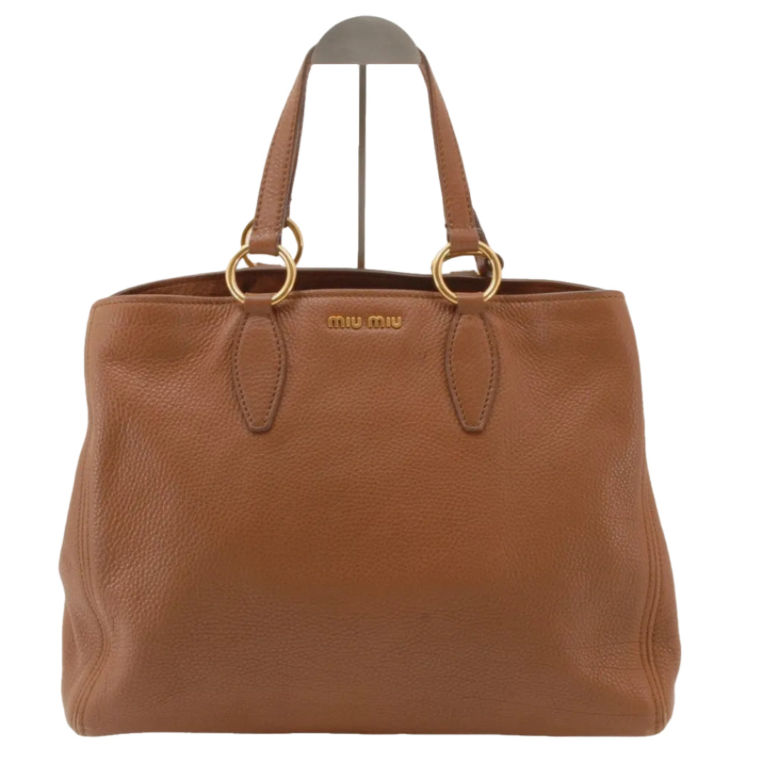 Miu Miu Vitello Lux Tote Handbag - Brown, Leather