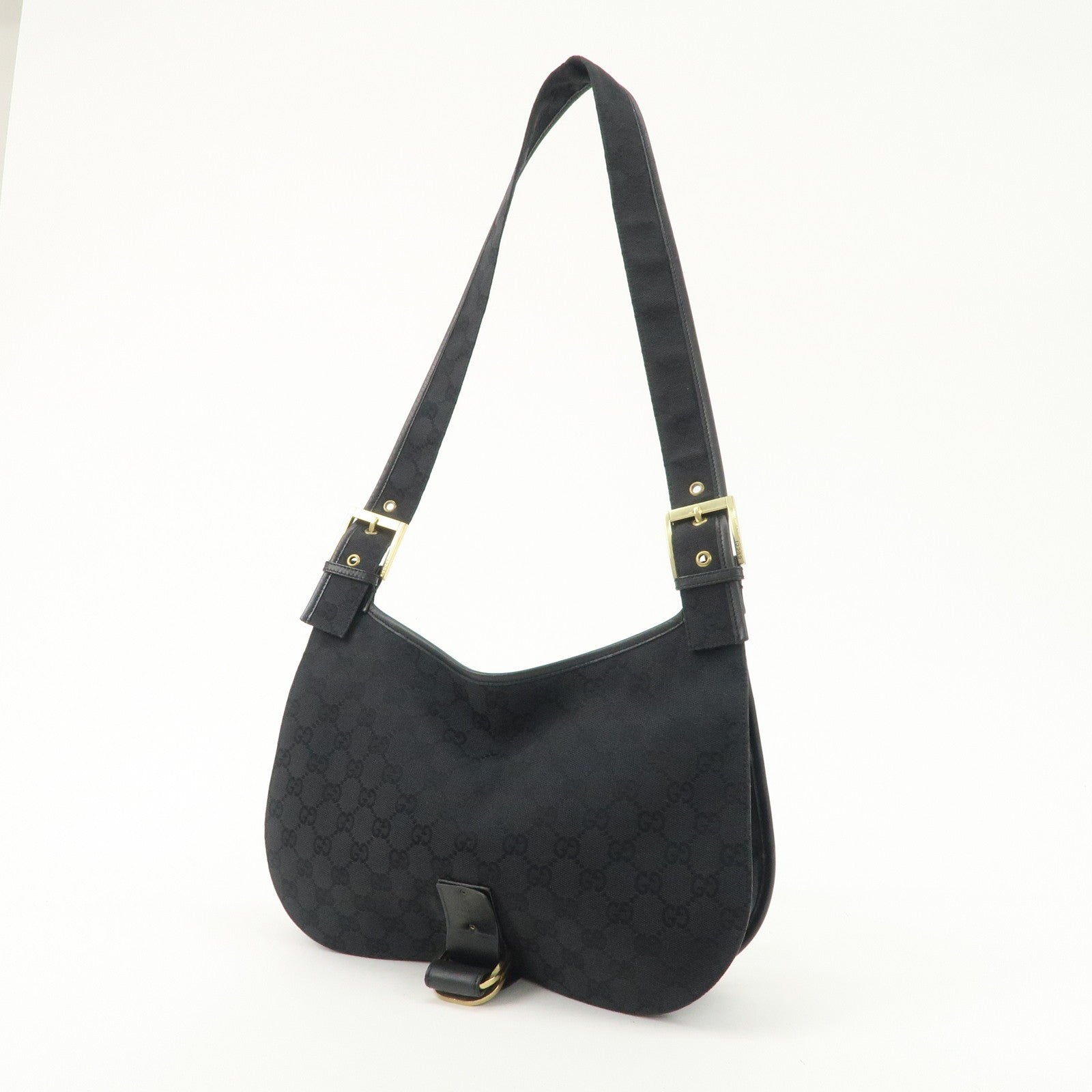 Gucci GG Canvas Leather semi Shoulder Bag - Black, Canvas