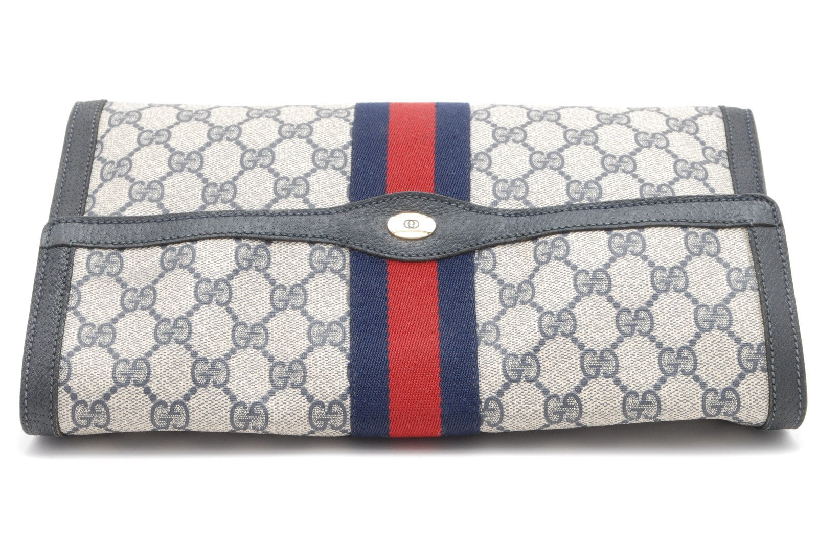 Gucci GG Supreme Web Stripe Clutch - Navy, GG Supreme Canvas