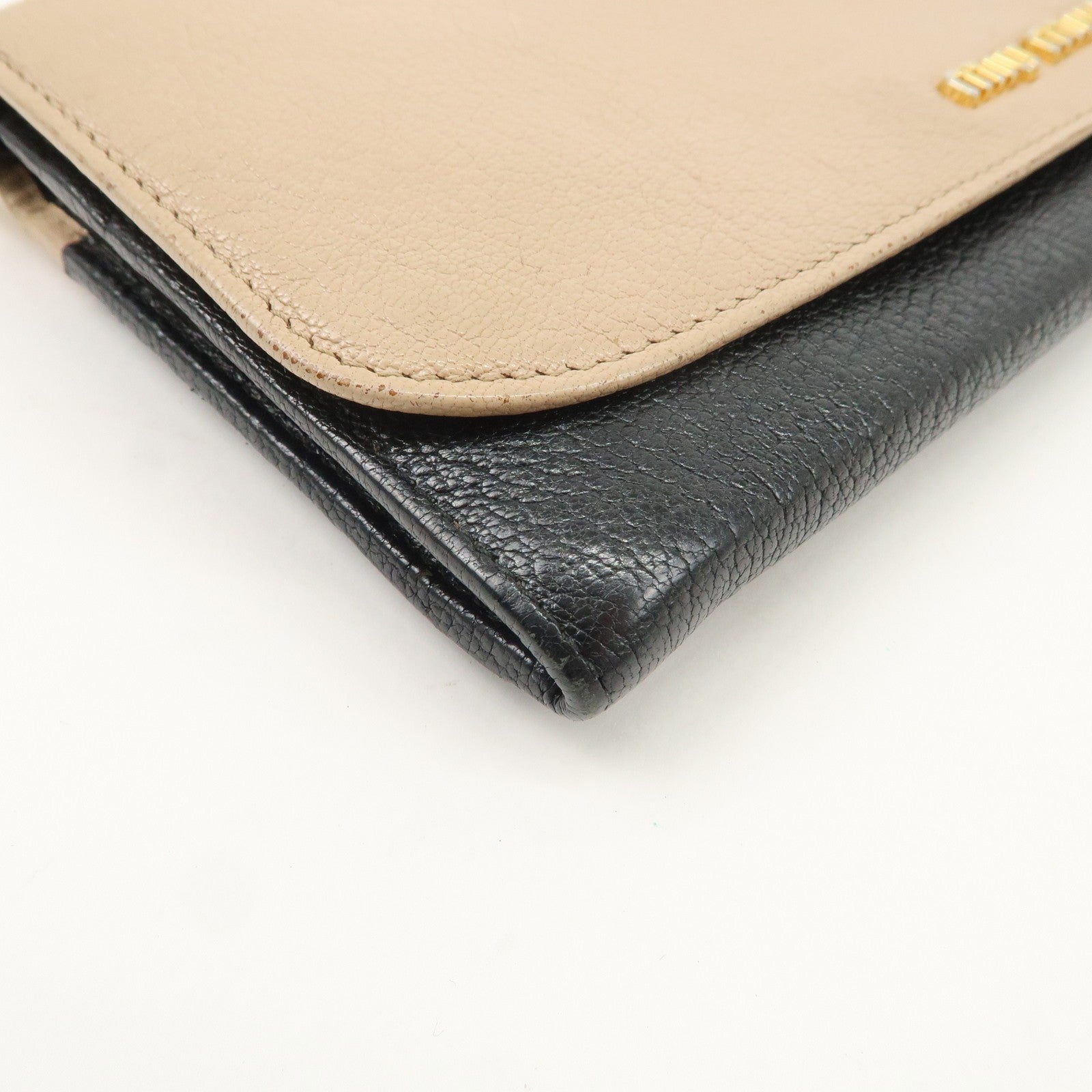 Miu Miu Madras Leather Chain Shoulder Wallet - Beige Black, Leather