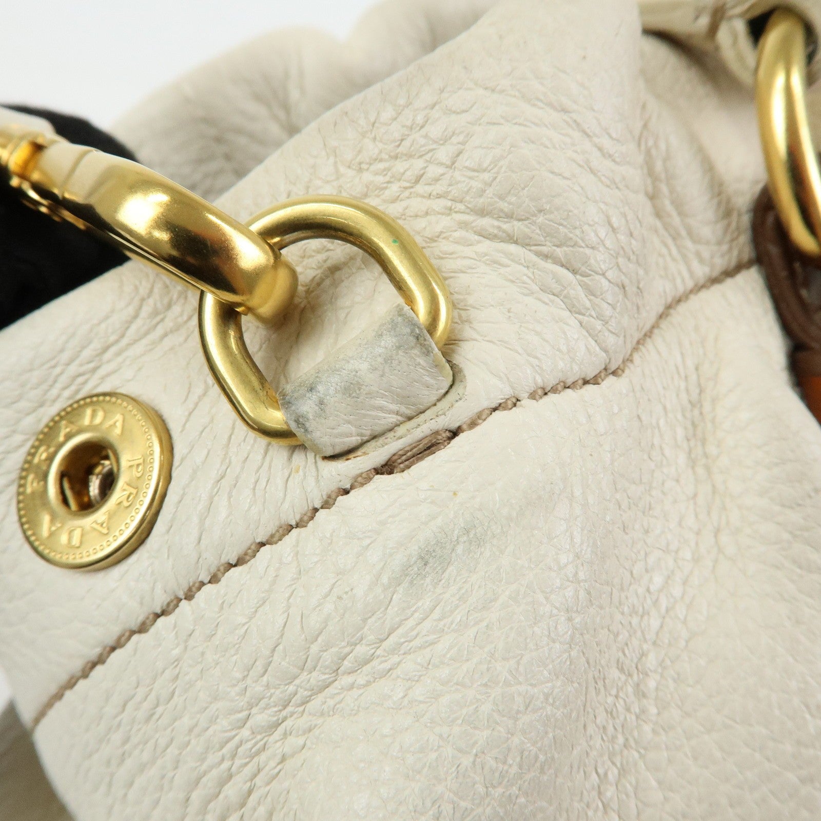 Prada BN1773 Hand Bag - Ivory Brown, Leather