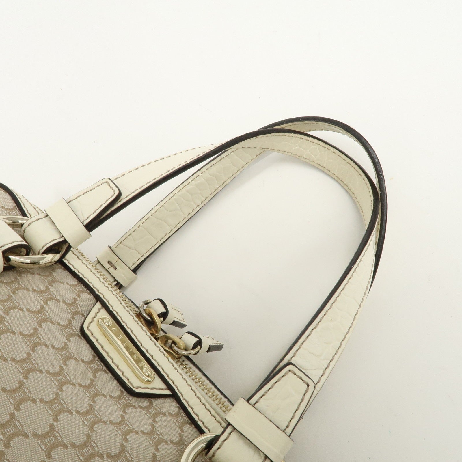 Celine Macadam Boston Hand Bag - Beige Ivory, Canvas Leather