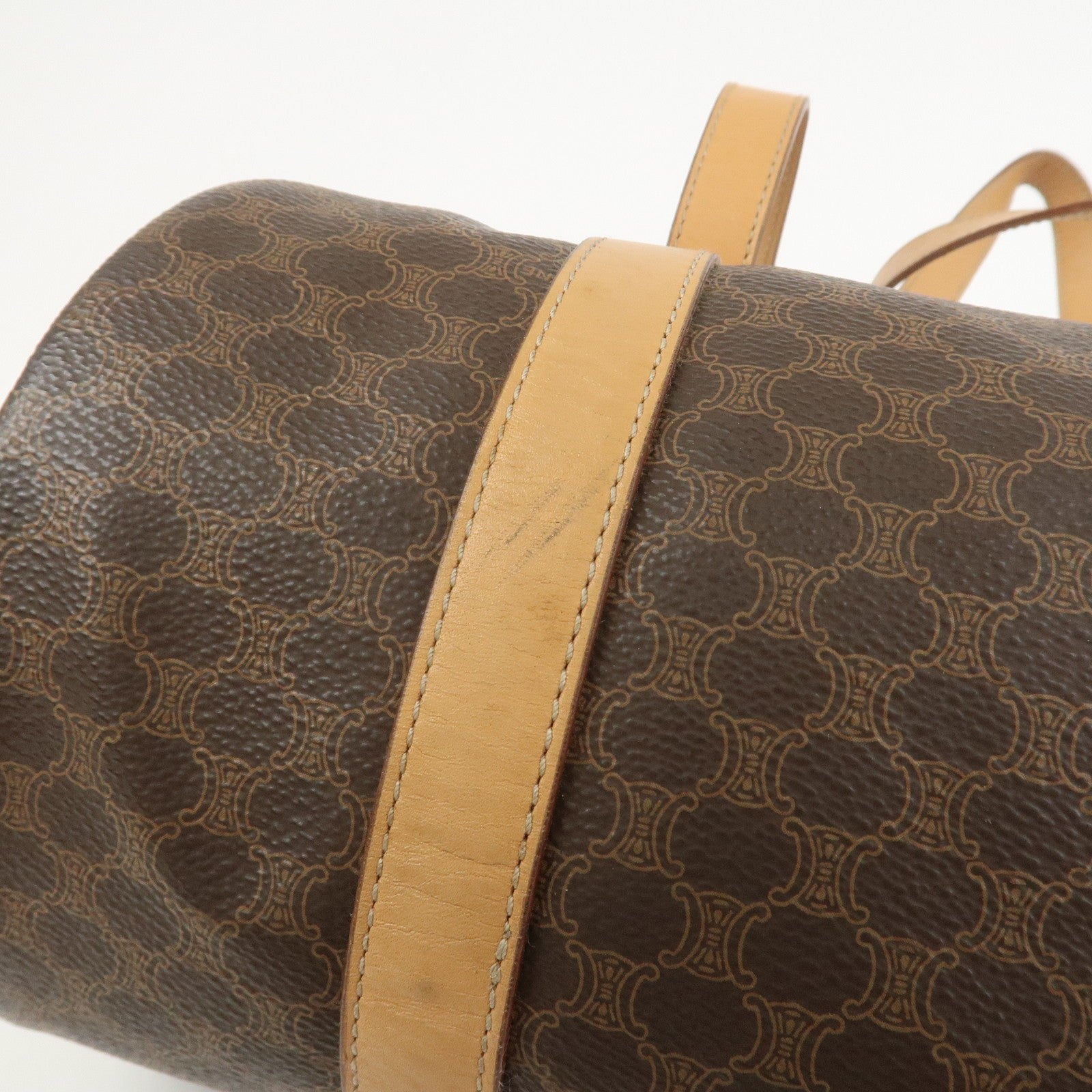 Celine Macadam Canvas Leather Boston Bag - Brown, PVC Coating Canvas, Leather