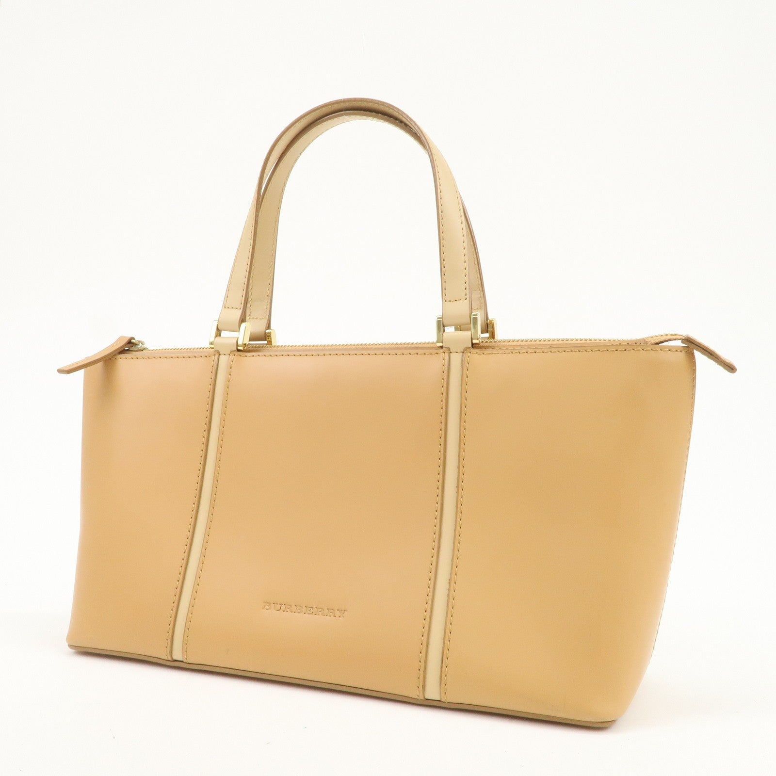 Burberry Nova Plaid Logo Hand Bag - Light Brown, Leather