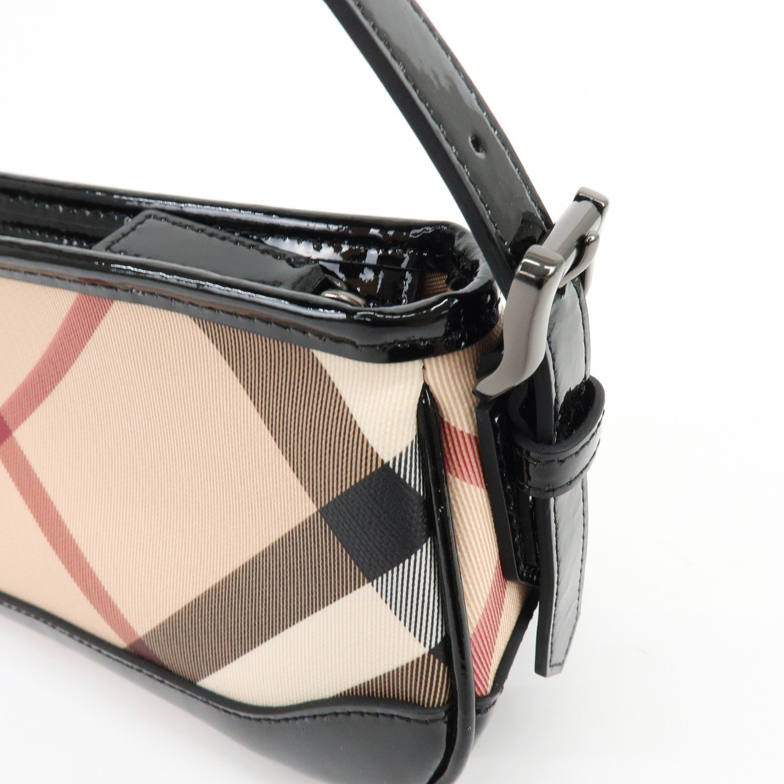 Burberry Nova Plaid Hand Bag - Beige, Black, PVC, Patent Leather