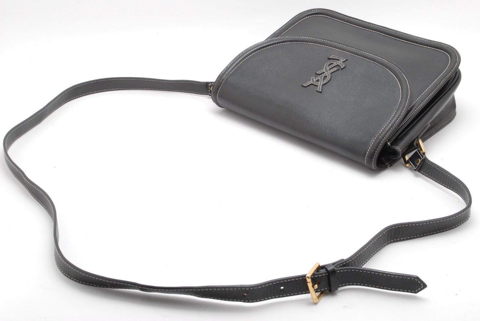 Saint Laurent Yves Vintage Shoulder Tote Stitch Bag - Black, Leather