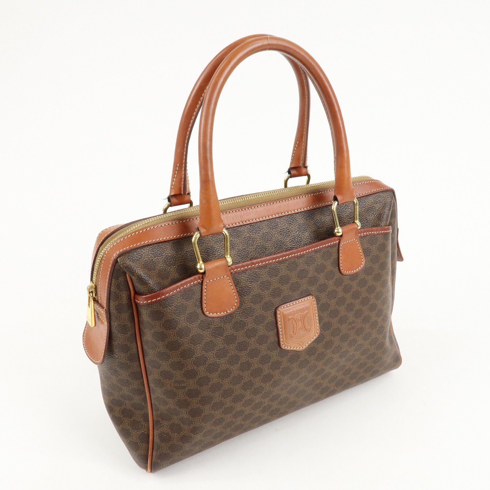 Celine Macadam PVC Leather Boston Bag - Brown, PVC, Leather