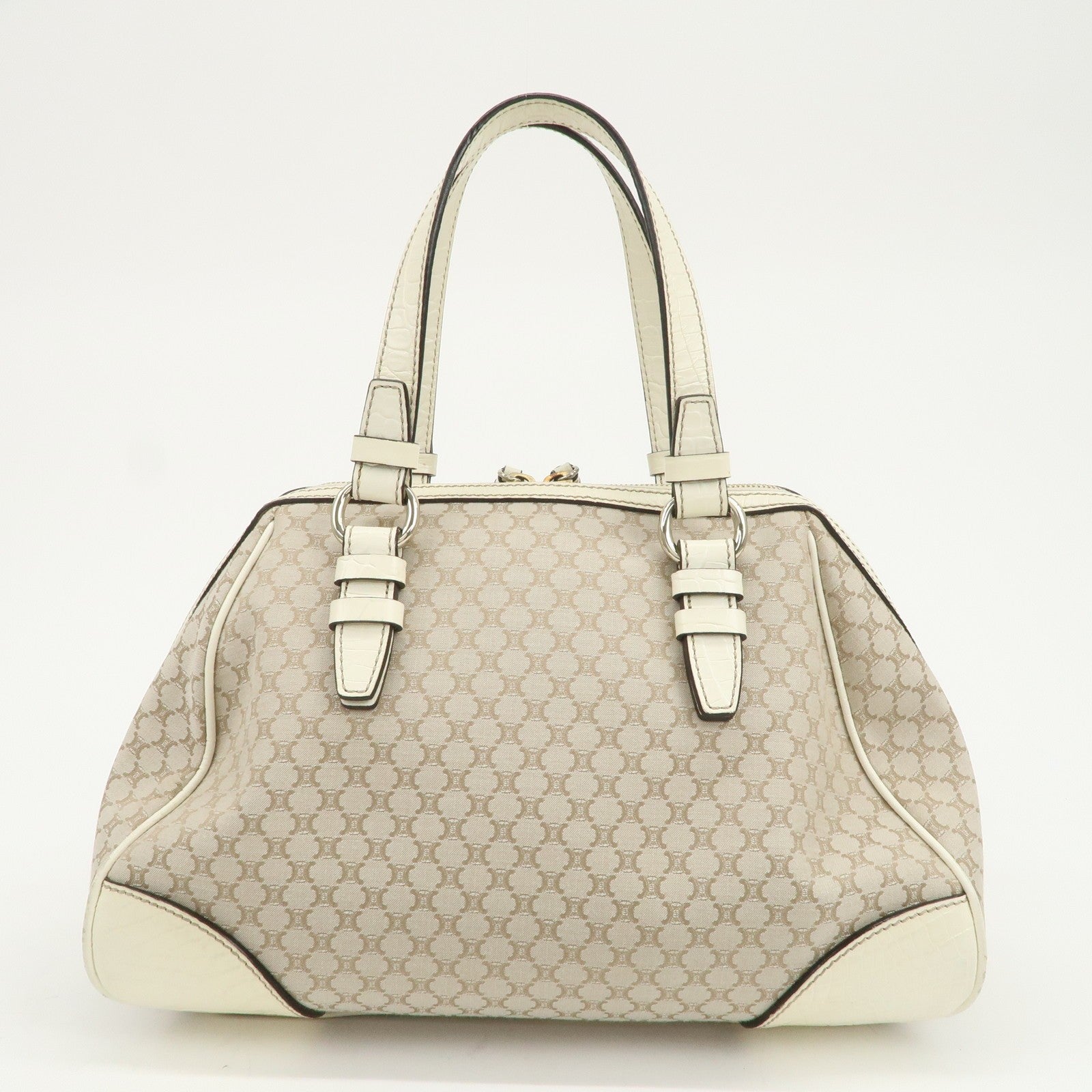 Celine Macadam Boston Hand Bag - Beige Ivory, Canvas Leather