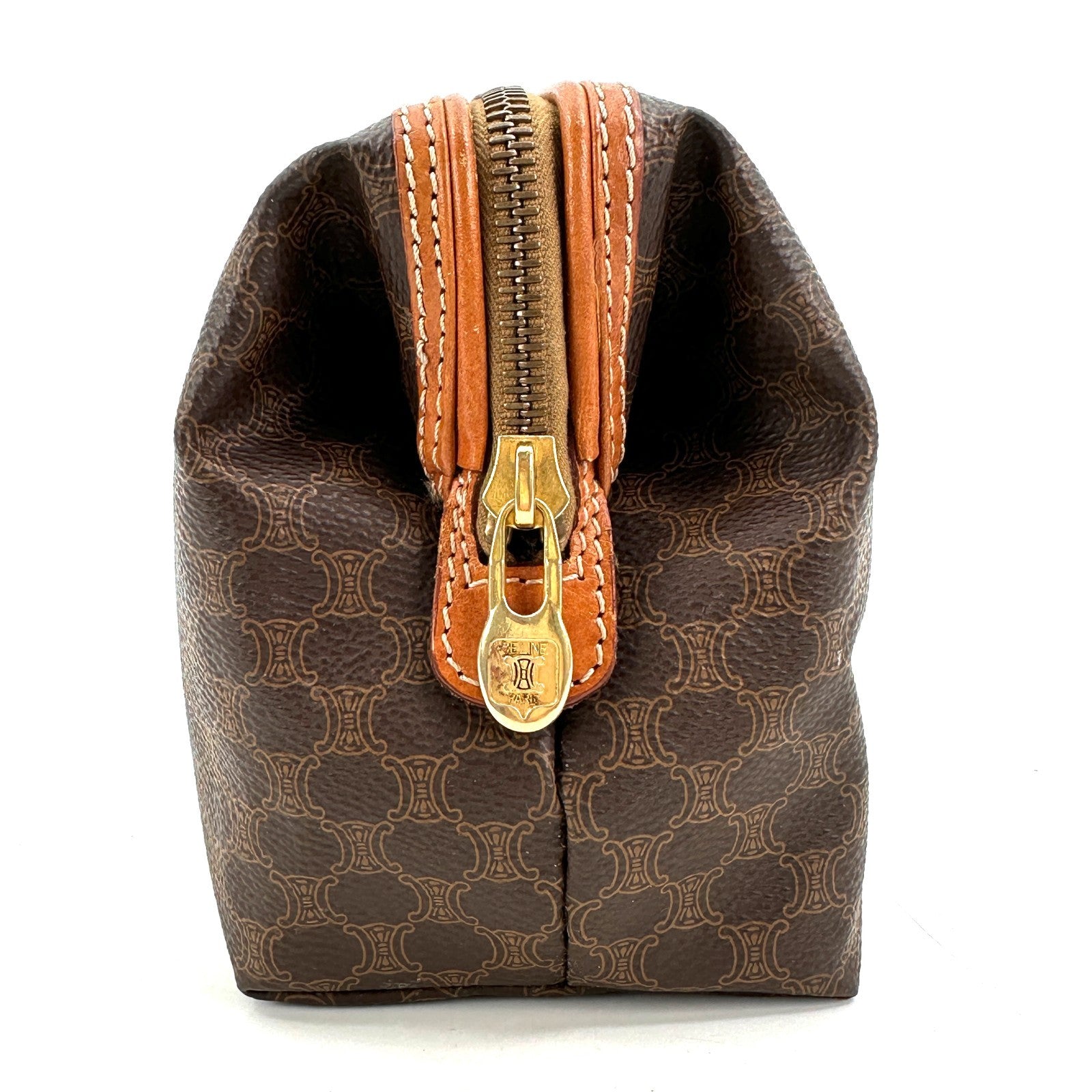 Celine Macadam Makeup Cosmetic Pouch - Brown, PVC Leather