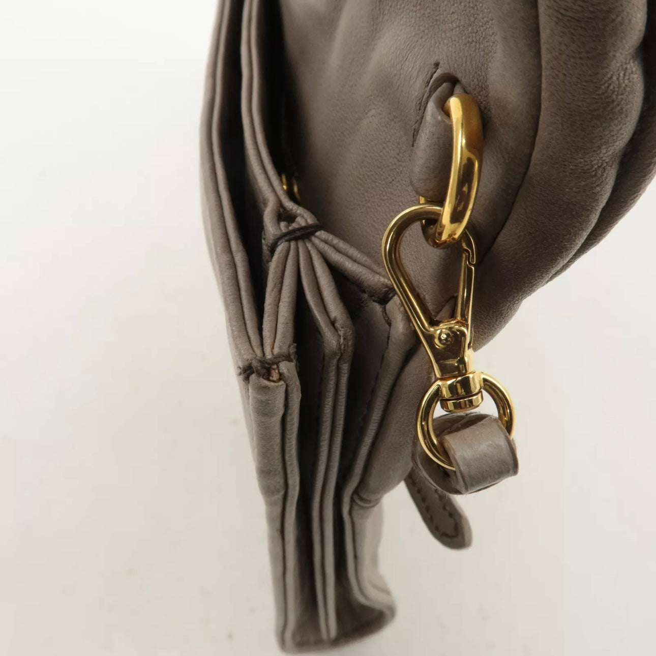 Matelasse Leather 2way Clutch Shoulder Bag Greige