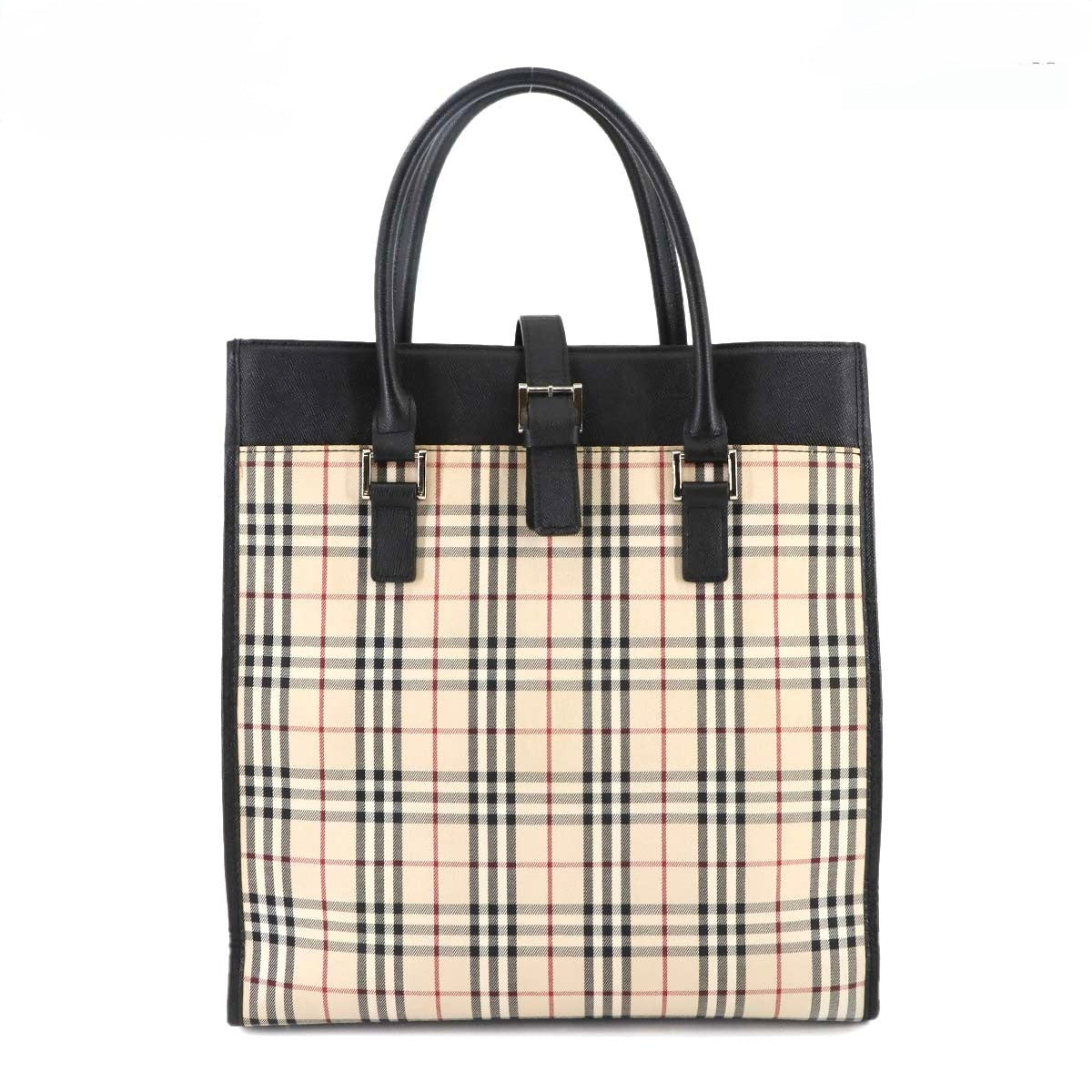 Burberry Plaid Handbag - Beige, Canvas and Leather