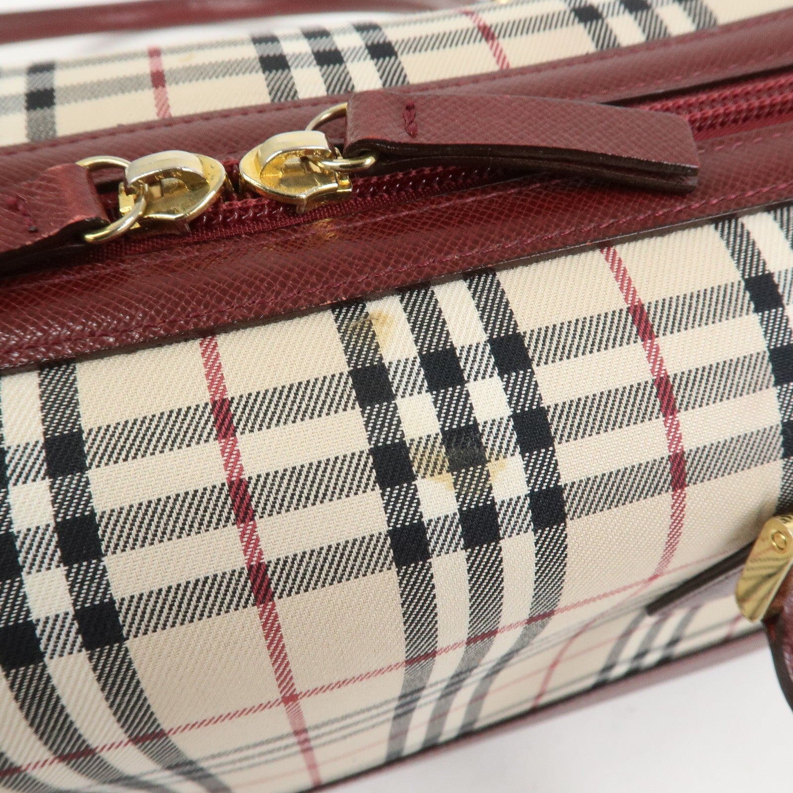Burberry Nova Plaid Shoulder Hand Bag - Beige Bordeaux, Canvas Leather