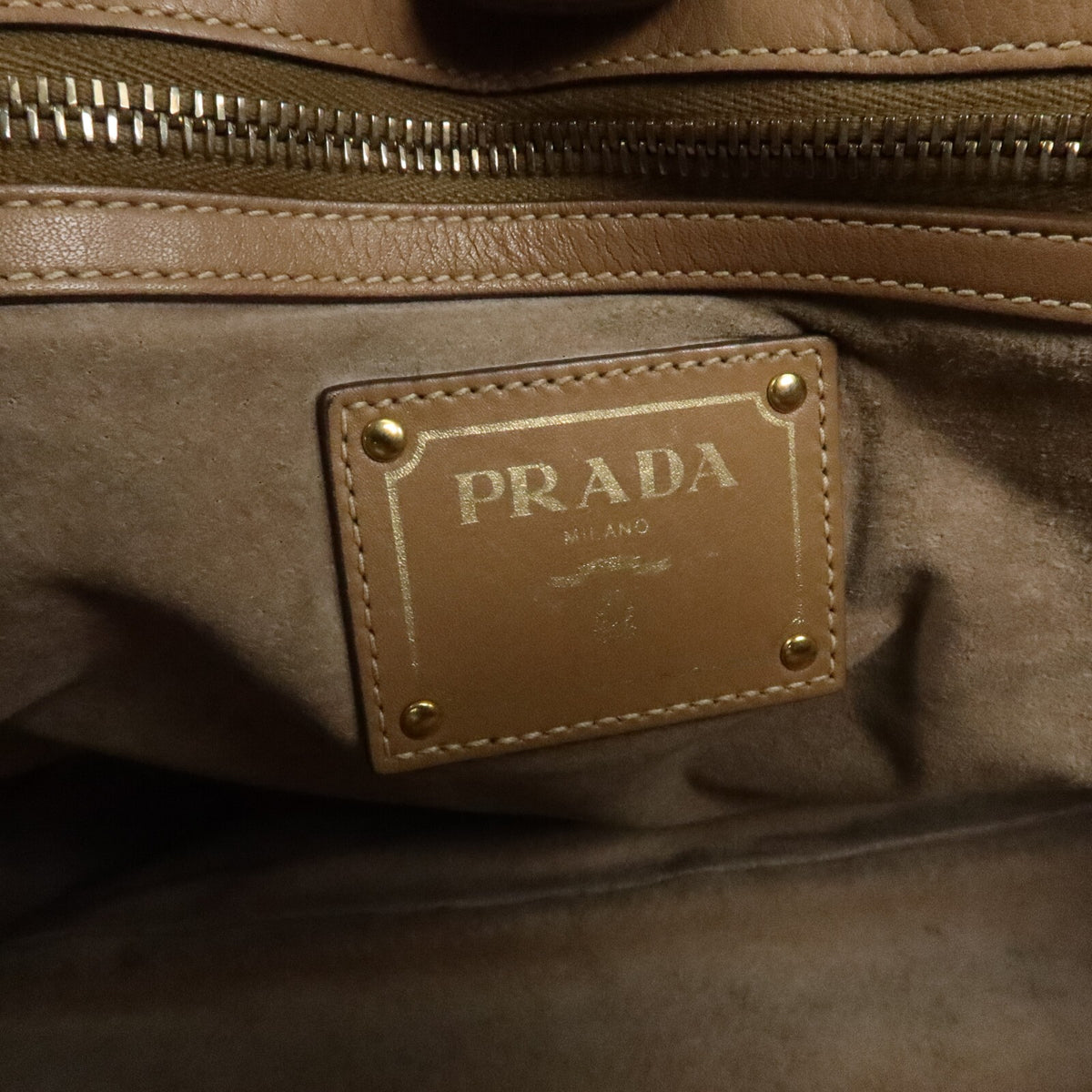 Prada GHW 2 Way Shoulder Bag - Beige, Calfskin Leather