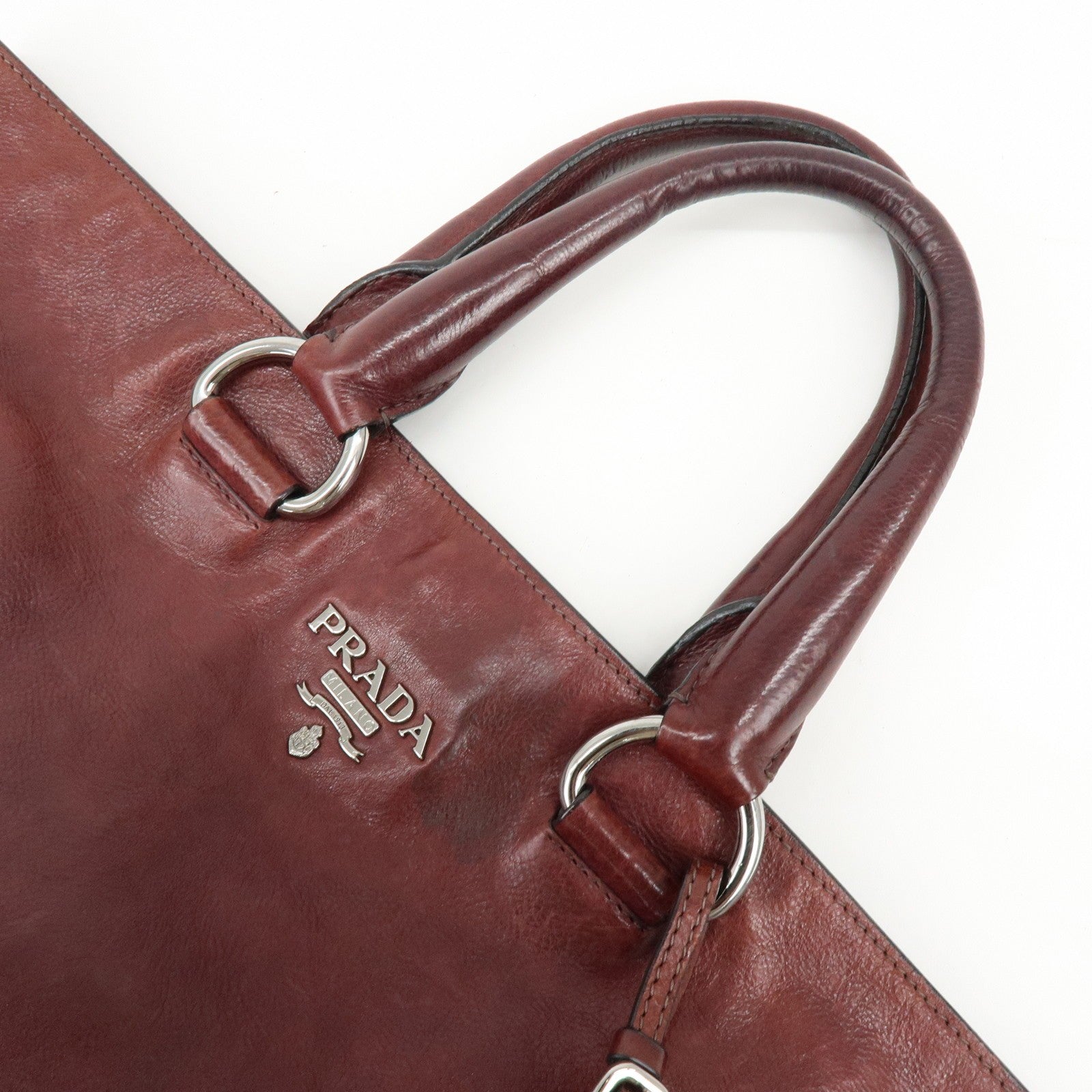 Prada Triangle Logo Tote Bag - Bordeaux, Leather