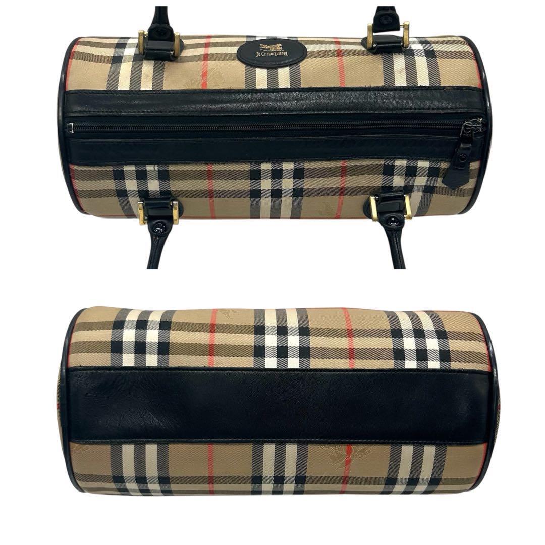 Burberry Nova Check Cylindrical Hand Bag - Black x Beige, Canvas and Leather
