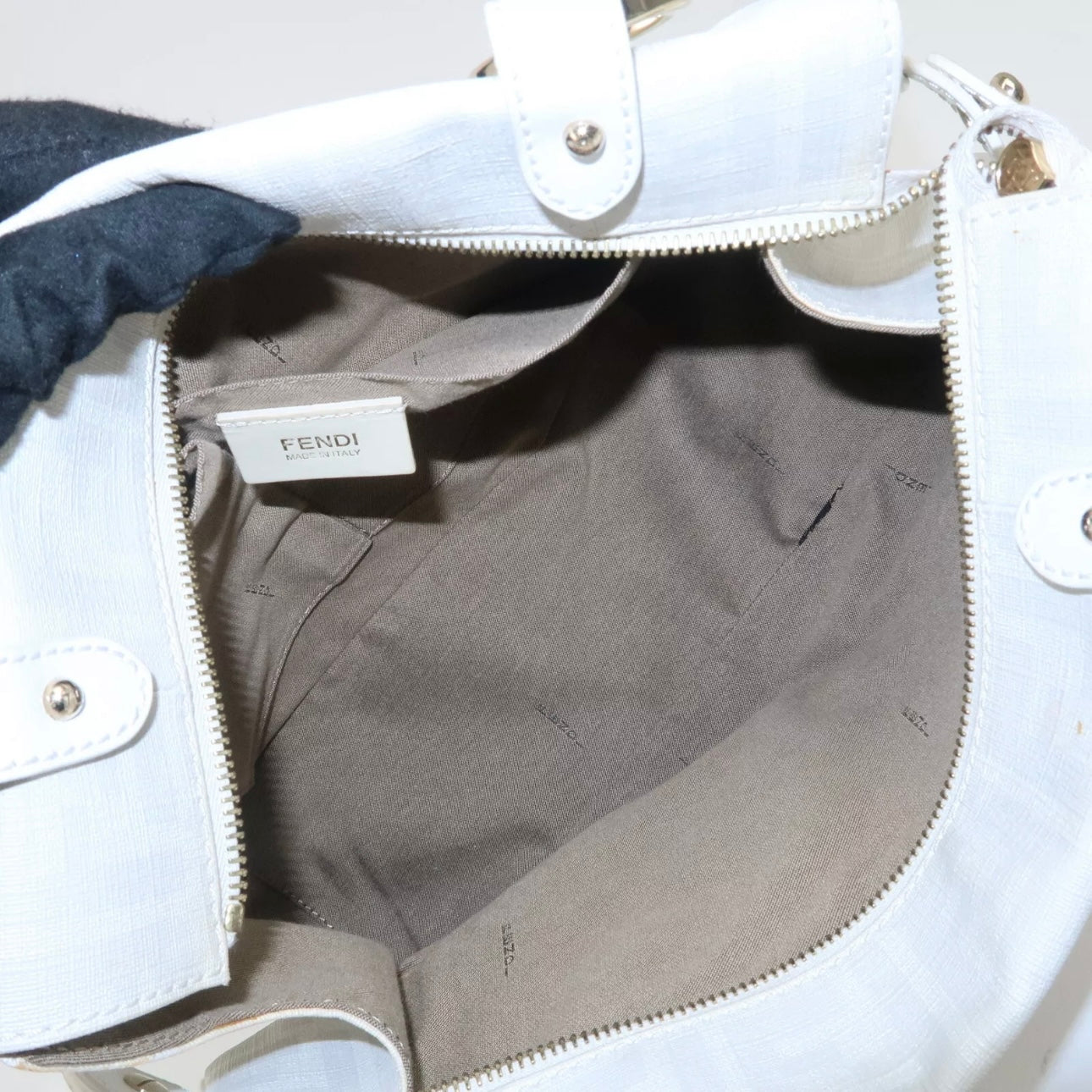 FENDI Zucca PVC Leather Shoulder Bag White Gold Hardware