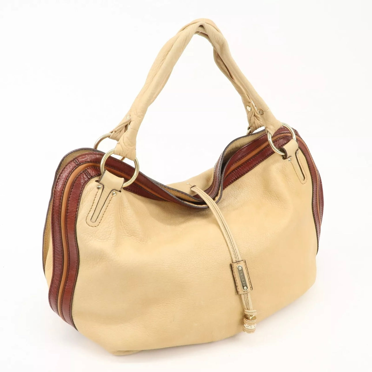 CELINE Bitter Sweet Leather Shoulder Bag Beige Brown Gold Hardware