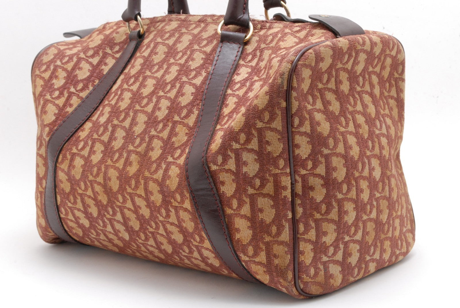 Christian Dior Trotter Boston Hand Bag - Burgundy Red, Canvas