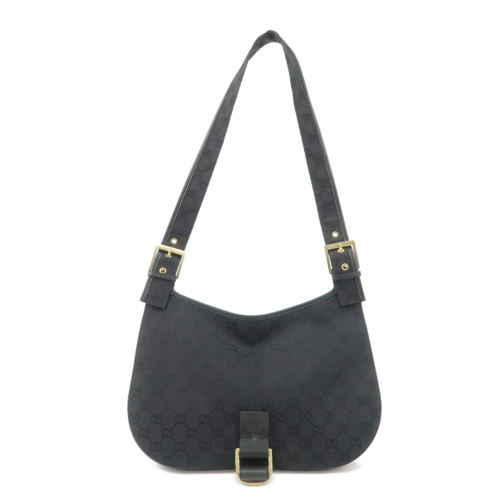Gucci GG Canvas Leather semi Shoulder Bag - Black, Canvas