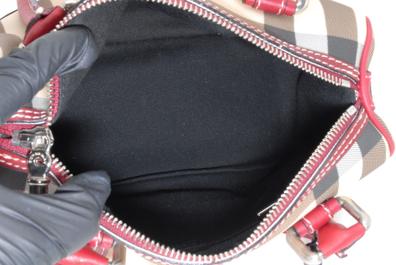 Burberry Nova Check Handbag - Red, Leather