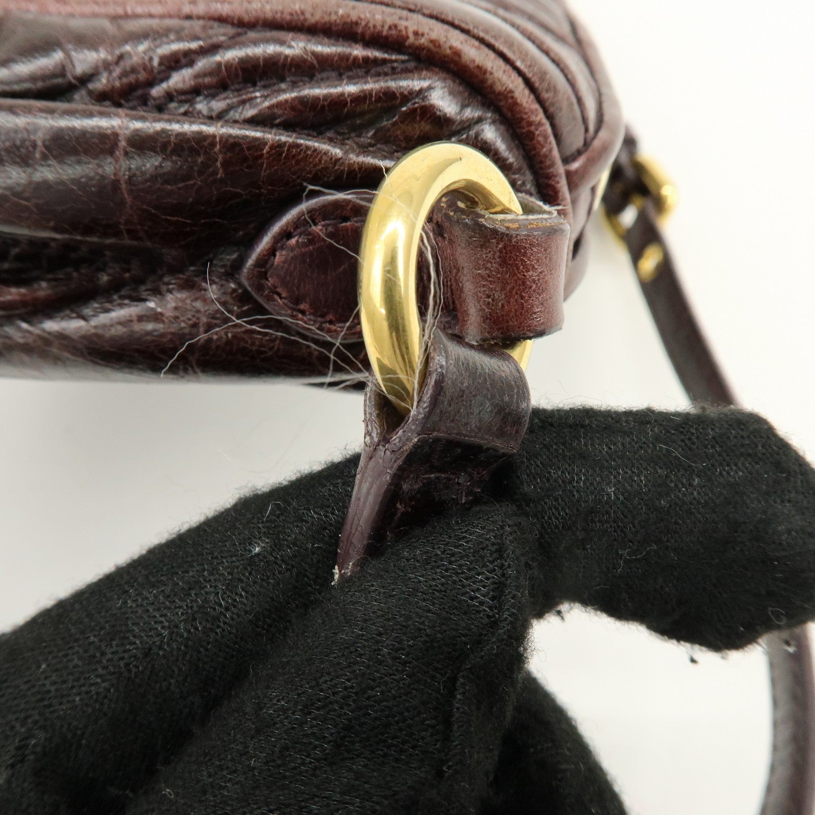 Miu Miu Matelasse Gathered Hand Bag - Brown, Leather