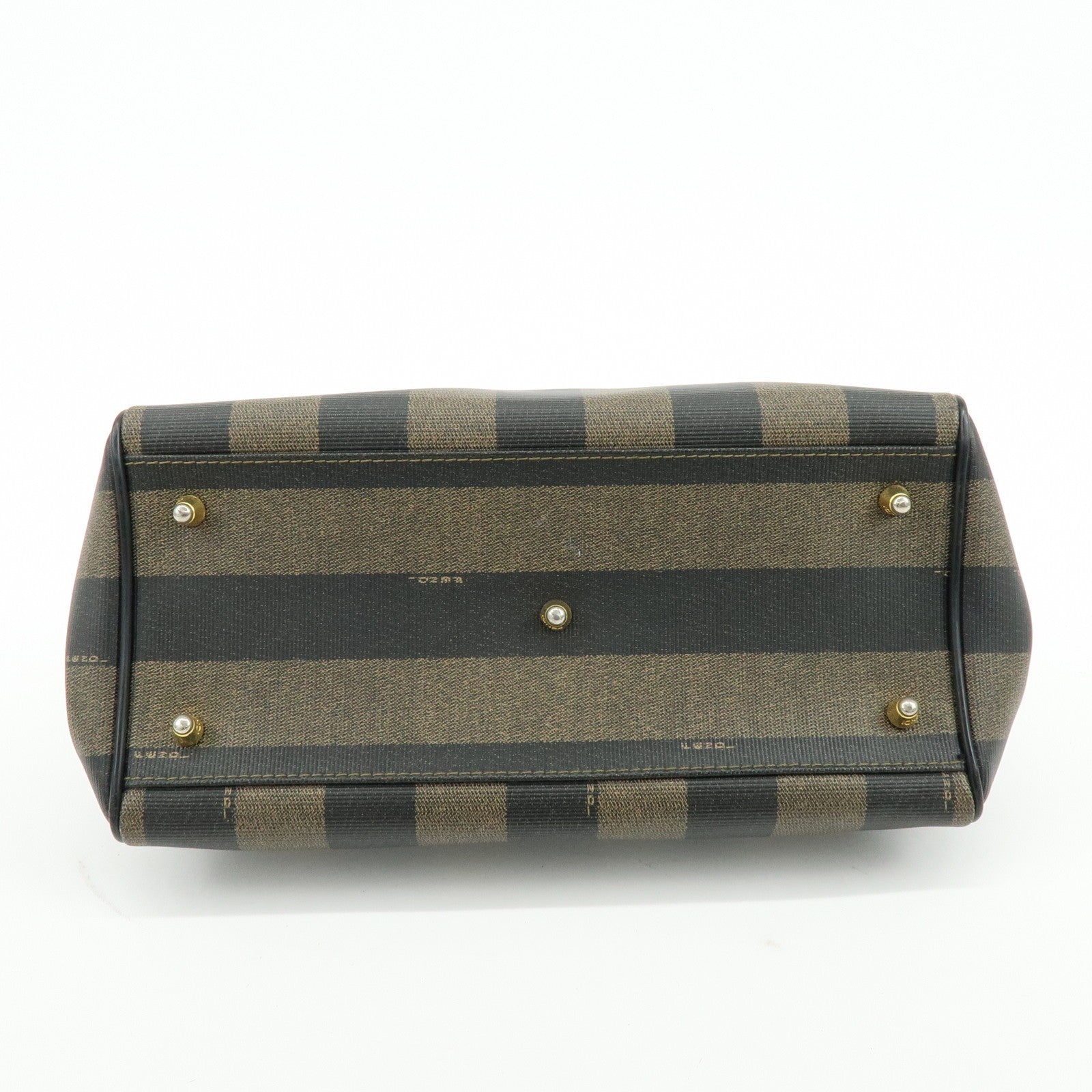 Fendi Pequin Boston Hand Bag - Black, Brown, PVC, Leather