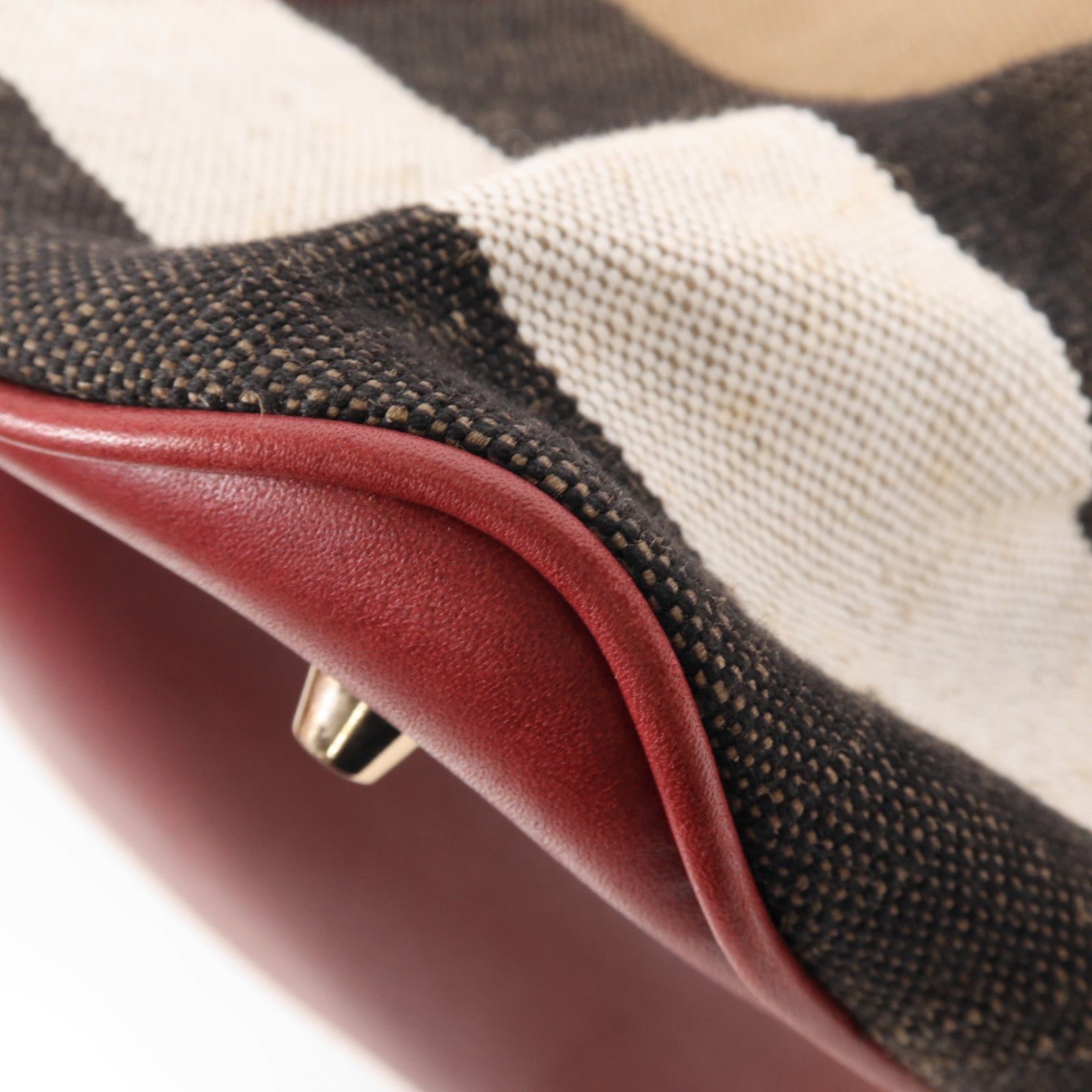 Burberry GHW Shoulder Bag - Red/Brown/Black, Canvas/Calfskin Leather