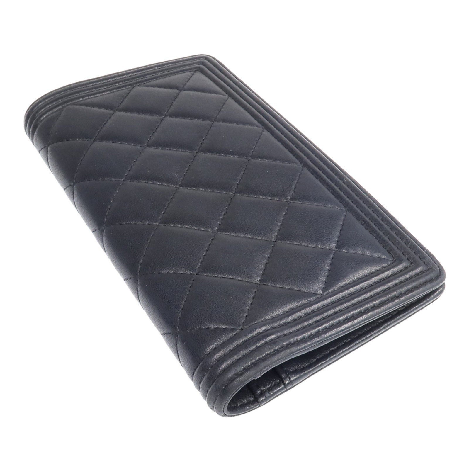 CHANEL CC GHW Boy Long Wallet - Black, Lambskin Leather