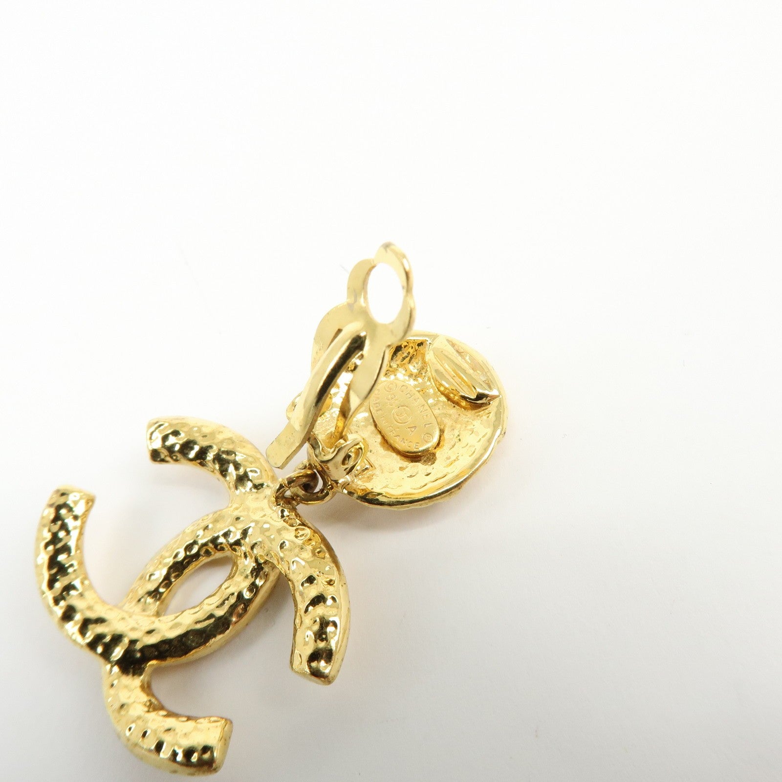 Chanel COCO Mark Plated Hammered Earrings - Gold, Plated