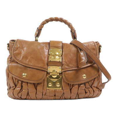 Miu Miu GHW 2 Way Shoulder Bag - Brown, Calfskin Leather