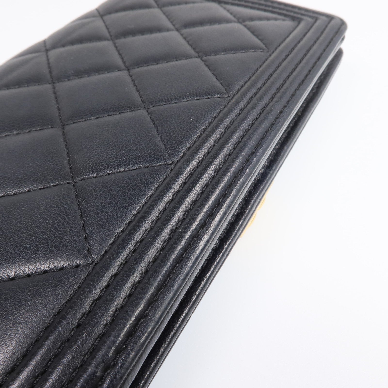 CHANEL CC GHW Boy Long Wallet - Black, Lambskin Leather
