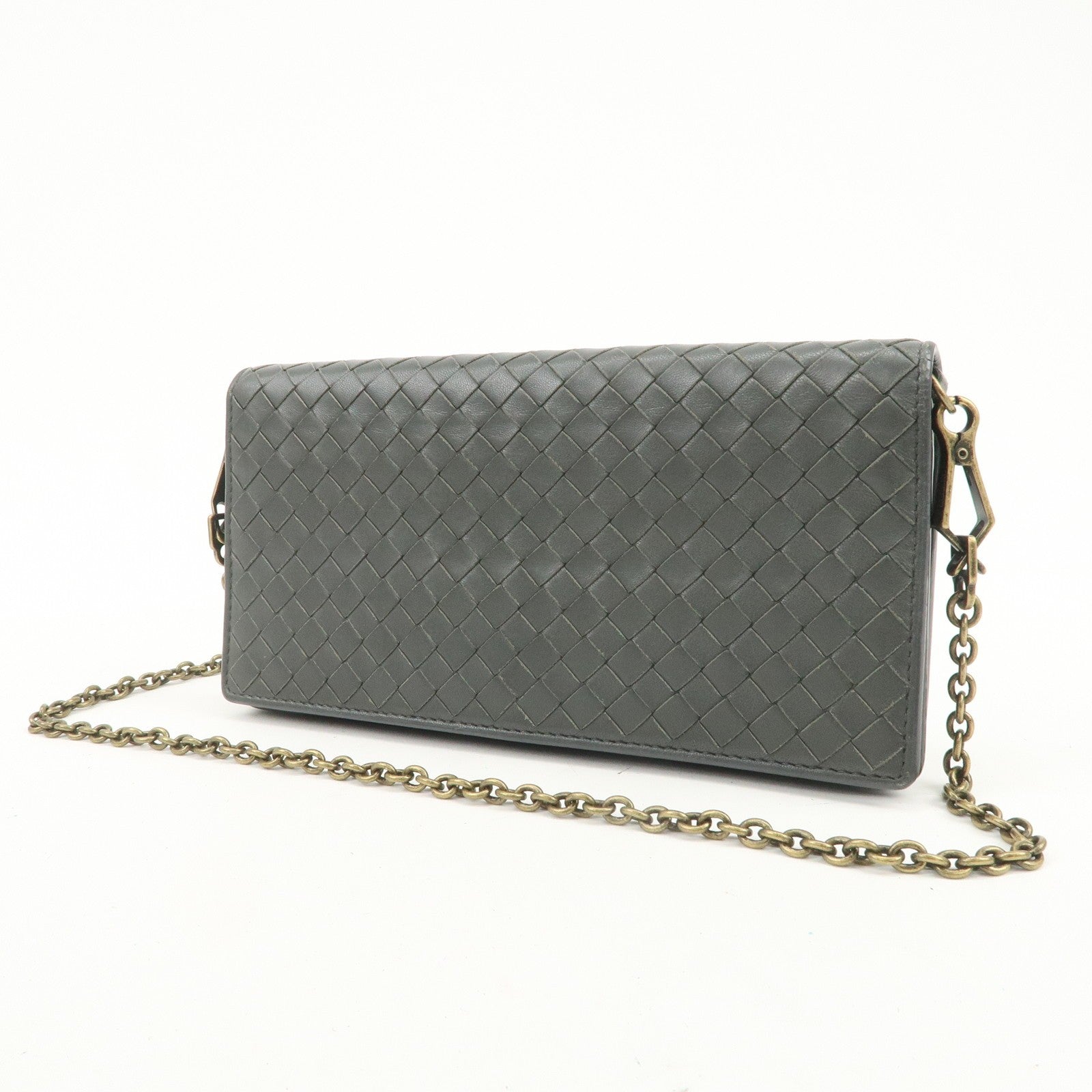 Bottega Veneta Intrecciato Leather Chain Long Wallet - Gray, Leather