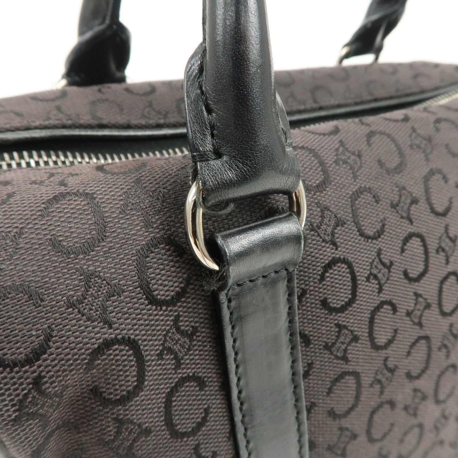 Celine C Macadam Boston Hand Bag - Black, Canvas, Leather