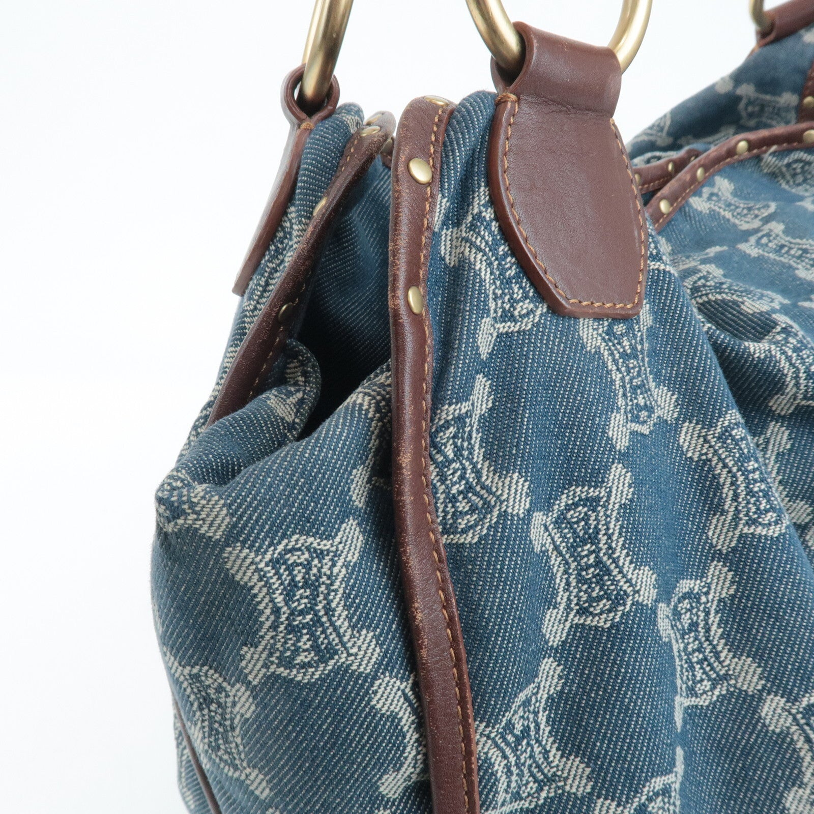 Celine Macadam Denim Leather Bitter Sweet Shoulder Bag - Blue/Brown, Denim/Leather