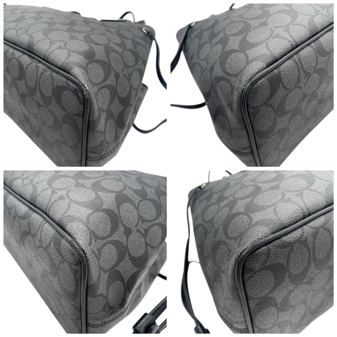 Coach Signature One Shoulder Tote Bag - Black, PVC