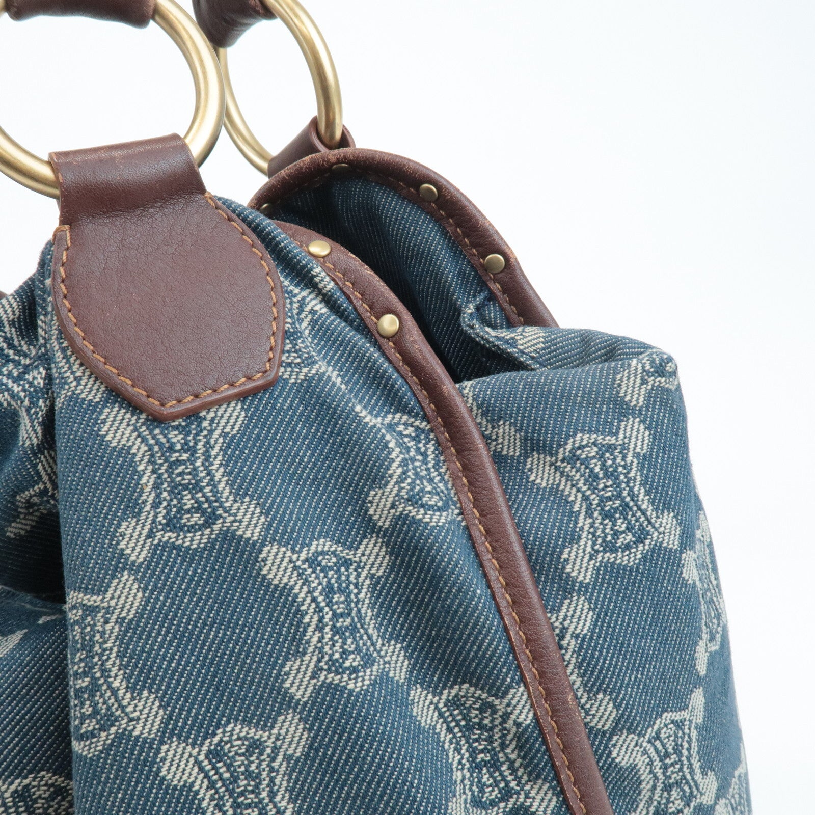 Celine Macadam Denim Leather Bitter Sweet Shoulder Bag - Blue/Brown, Denim/Leather