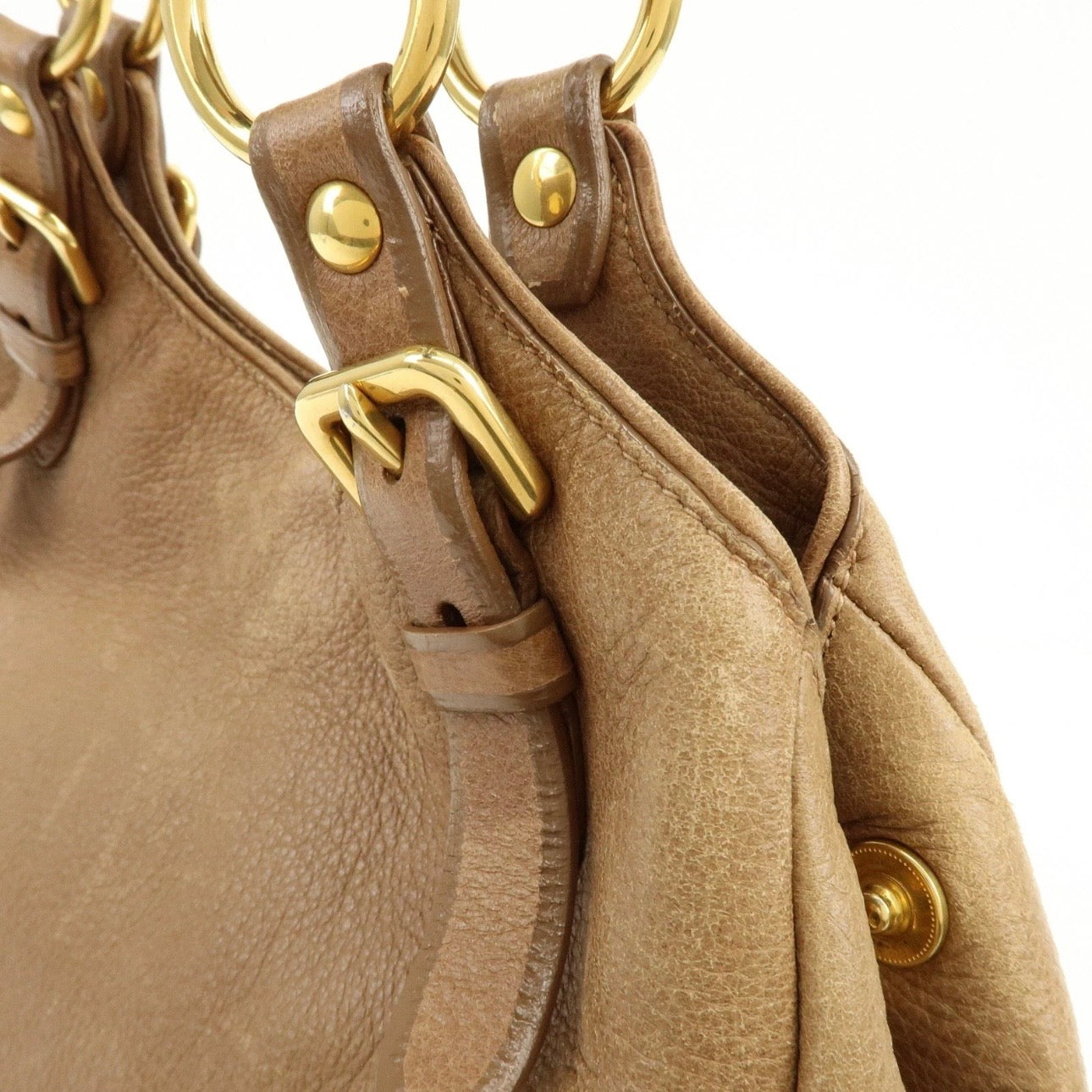 PRADA Leather Shoulder Bag Hand Bag Light Brown