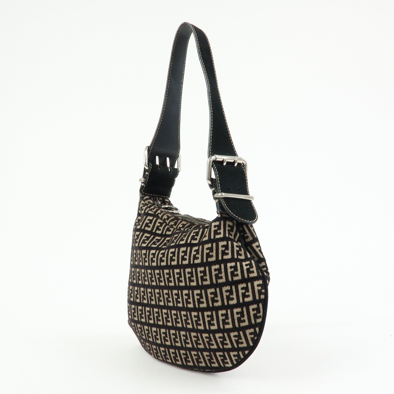 Fendi Shoulder Bag - Black and Beige, Jacquard Canvas and Suede