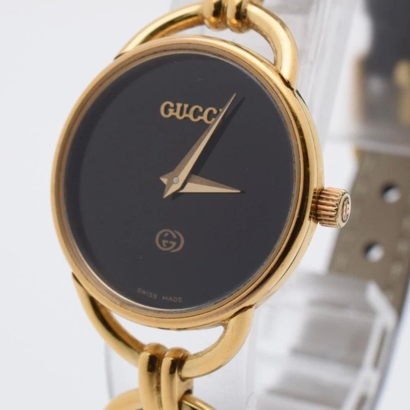 Vintage GUCCI 6000L 23mm Black Dial Gold Quartz Watch