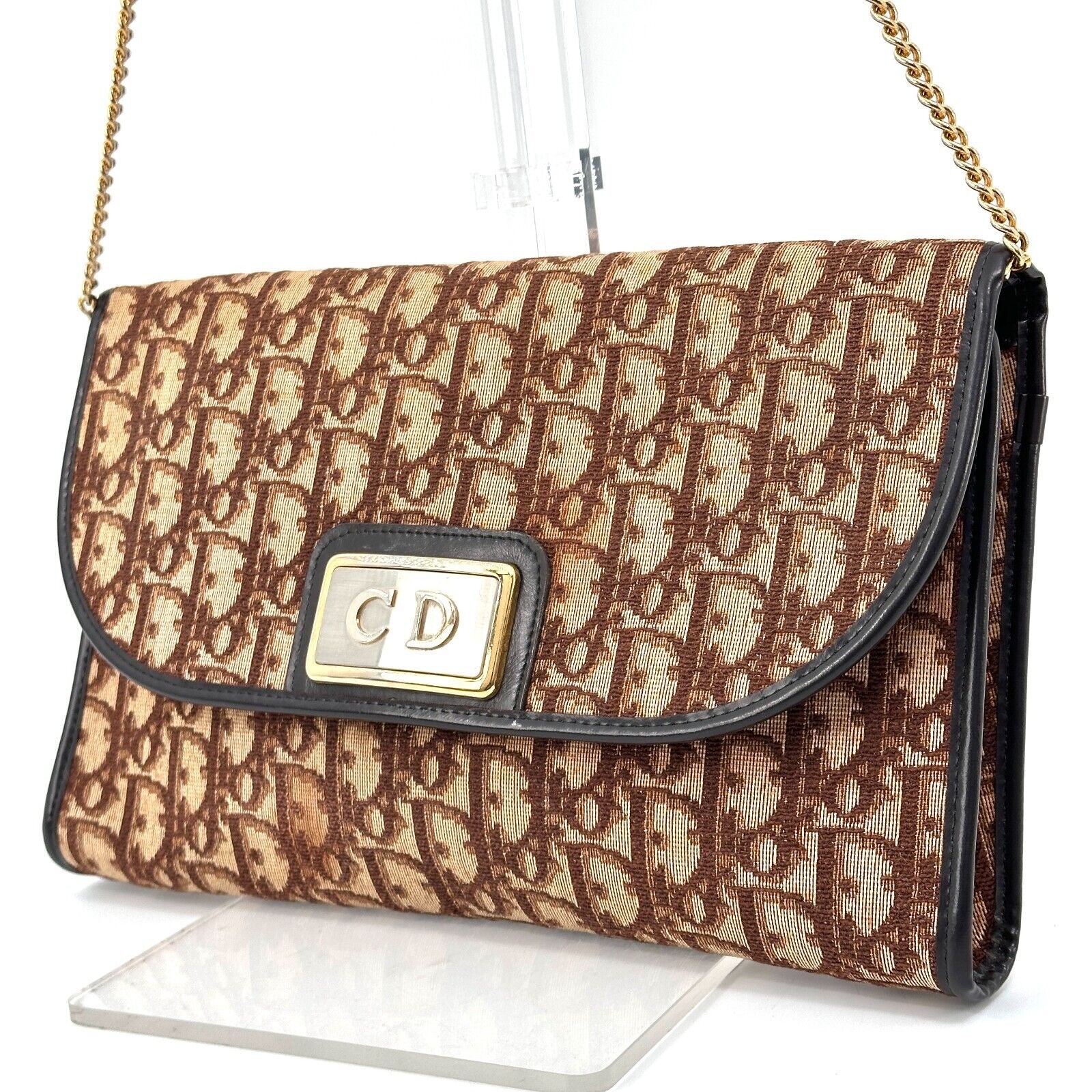 Christian Dior Trotter Canvas Leather Chain Shoulder Bag