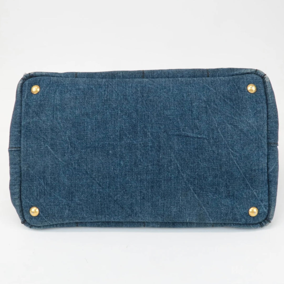 Prada Canapa Large Canvas Tote Bag Hand Bag Denim Blue