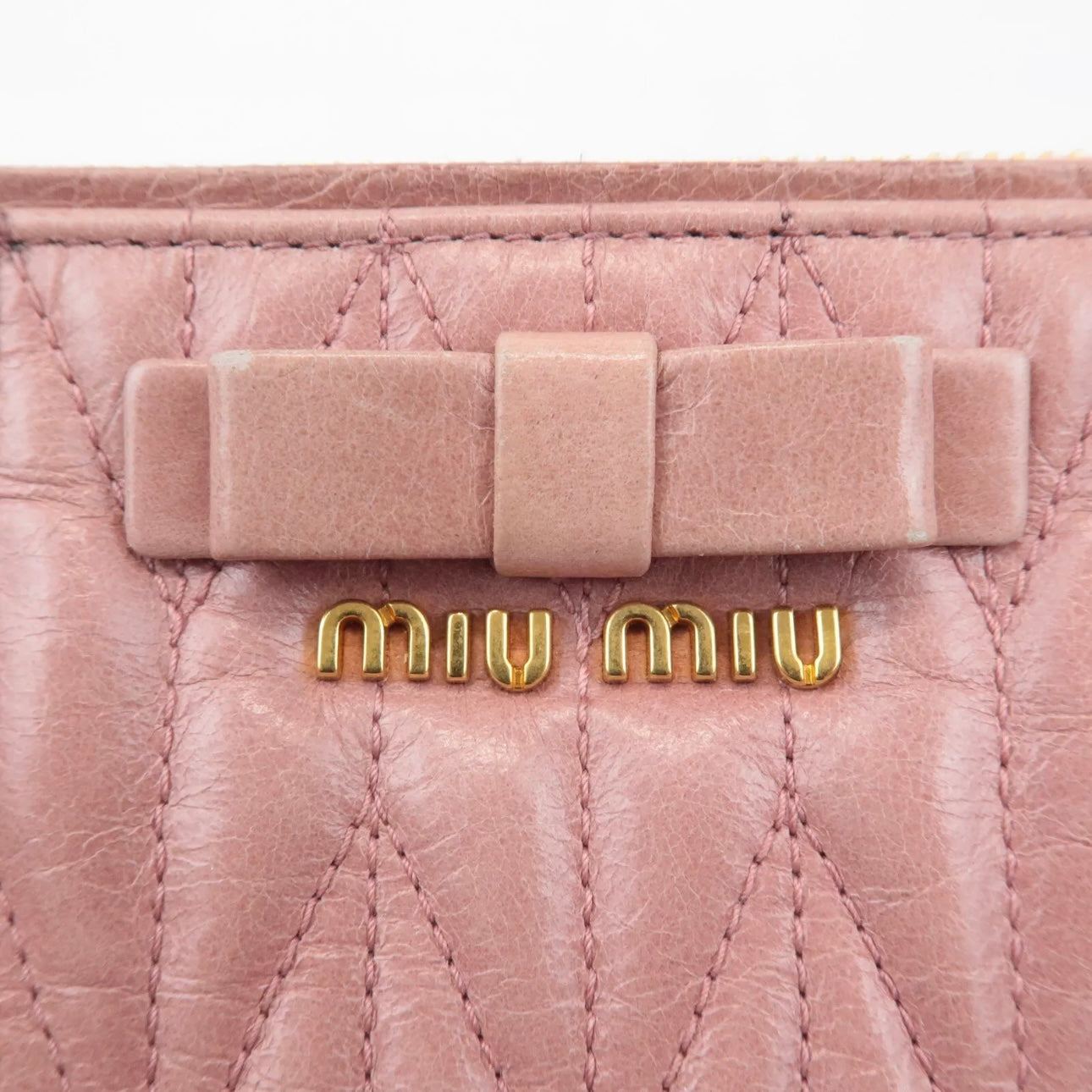 Leather Ribbon Gathered Shoulder Bag Pink