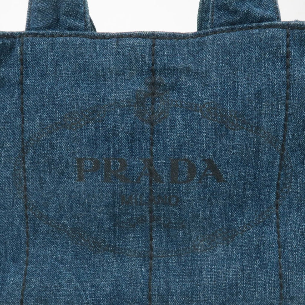 Prada Canapa Large Canvas Tote Bag Hand Bag Denim Blue