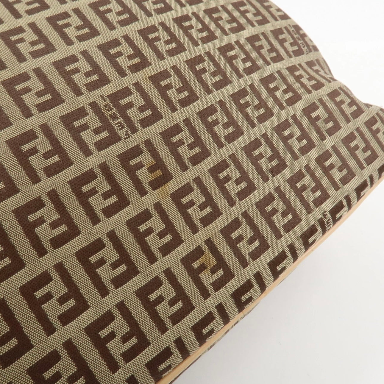 FENDI Zucchino Canvas Leather Shoulder Bag Beige