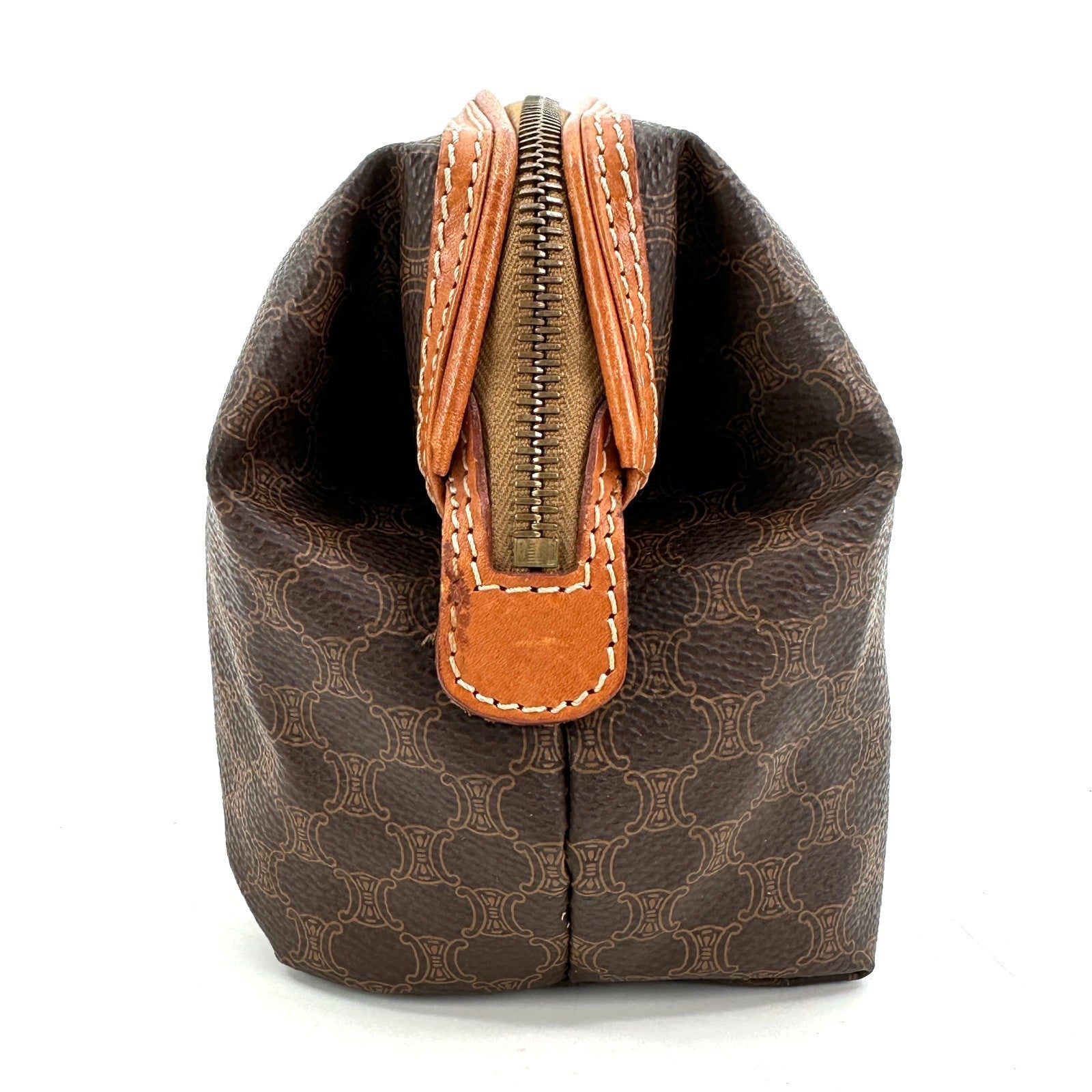Celine Macadam Makeup Cosmetic Pouch - Brown, PVC Leather